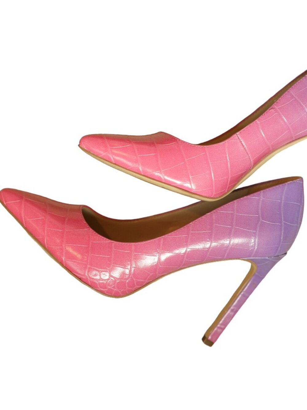 Nine West Tatiana Pink Purple Ombre Croc Pointed Toe Pumps 6.5